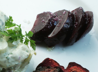 purple roasted beets and dehyrated beets
