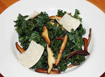 tuscan kale salad with shitake mushrooms and parmesan slices